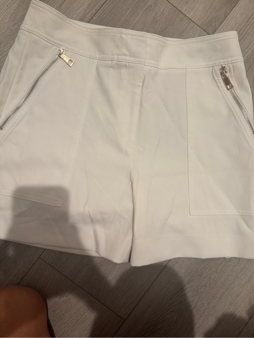 White House Black Market White High-Rise Zip-Pocket Stretch Shorts